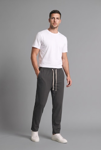 Erkek Koyu Antrasit Regular Fit Beli Bağcıklı Eşofman Altı