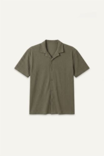 MAN Khaki Modern Fit Crinkle Fabric Short Sleeve Shirt