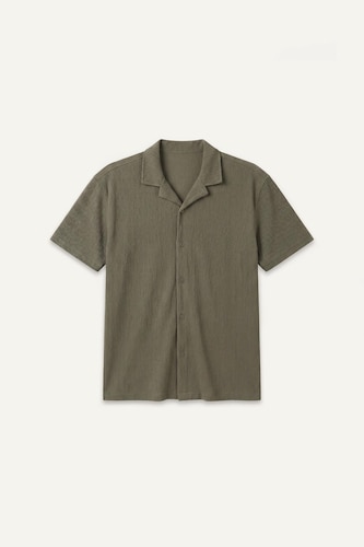 Modern Fit Resort Neck Crinkle Fabric Short Sleeve Shirt