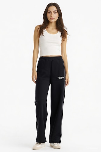 Straight Fit Thick Sweatshirt Fabric Trousers