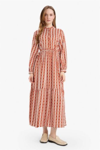 WOMAN Dark Orange Regular Fit Printed Viscose Dress