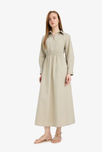 Regular Fit Gömlek Yaka Poplin Uzun Kollu Elbise