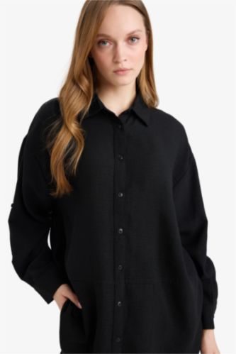 نساء أسود تونيكة كم طويل قصة مريحة