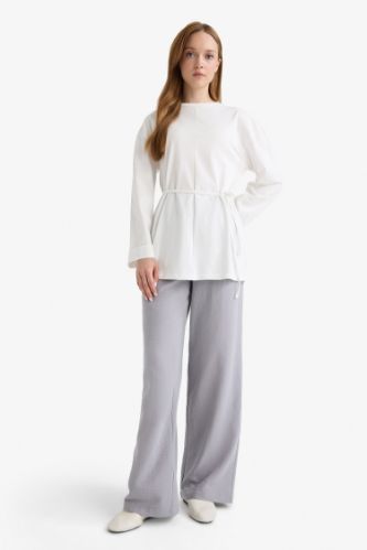 Wide Leg Elastic Waist Pocketed Trousers
