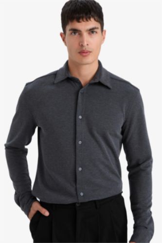 Modern Fit Polo Yaka Pike Uzun Kollu Gömlek