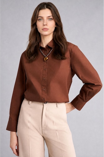 WOMAN Brown Relax Fit Poplin Long Sleeve Tunic