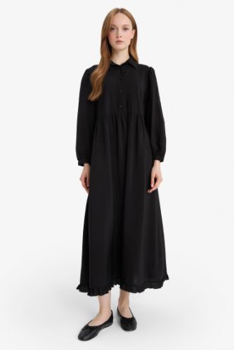 Shirt Collar Long Sleeve Maxi Dress