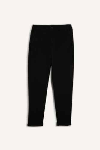 Erkek Siyah Taılored Fıt Kısa Paça Penye Pantolon