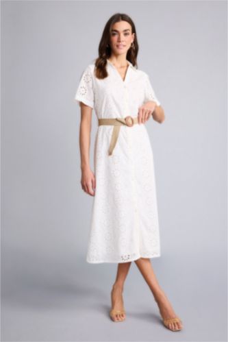 Women White brode Midi Dress