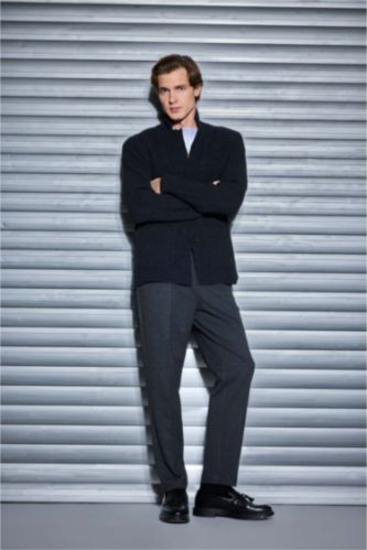 Straight Fit Regular Hem Combed Cotton Trousers