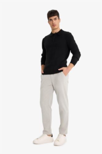 Straight Fit Regular Hem Combed Cotton Trousers