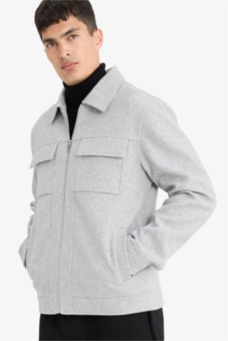 Slim Fit Polo Collar Lined Zippered Winter Jacket