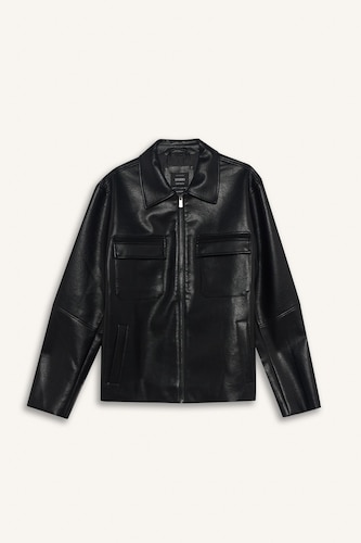 Slim Fit Faux Leather Faux Leather Jacket