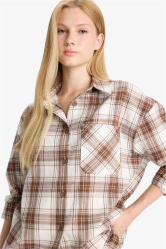 قميص كاروهات ردن طويل فلانيل اوفر سايز