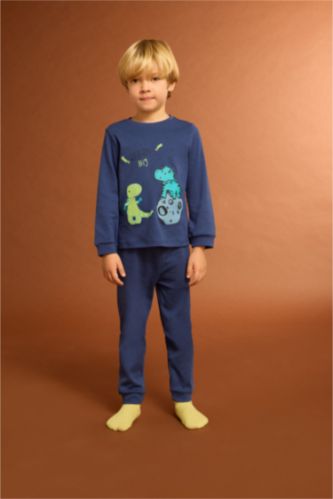 Erkek Bebek Pijama Takımı Dinozor Baskılı Uzun Kollu Üst Uzun Alt
