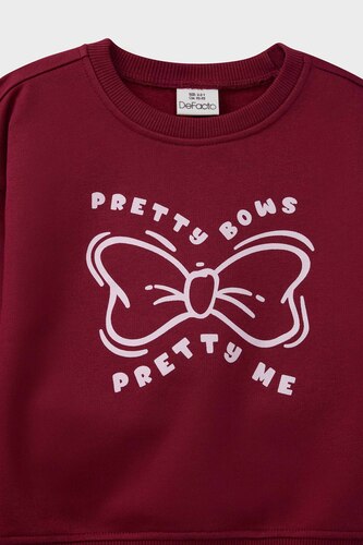 Kız Bebek 2'li Takım Baskılı İçi Yumuşak Tüylü Sweatshirt Eşofman Altı