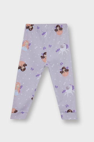 %100 Pamuklu Tavşan Desenli Beli Lastikli Pijama Takımı Kız Bebek