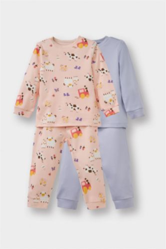 Kız Bebek 4'lü Pijama Takımı Uzun Kollu Üst Uzun Alt