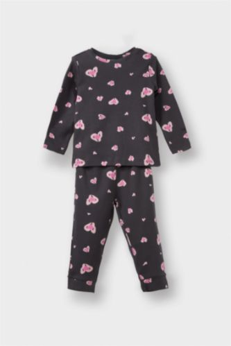 Baby Girl Heart Patterned Long Sleeve 2 Piece Pajama Set