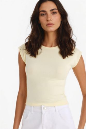 WOMAN Light Yellow Slim Fit modal Short Sleeve T-Shirt