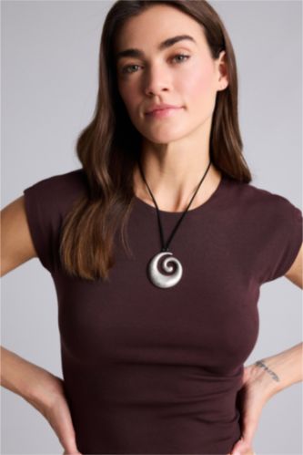 Kadın Kahve Slım Fıt Basıc Modal Tişört