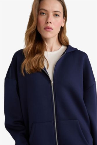 Oversize Fit Hooded Scuba Fabric Cardigan