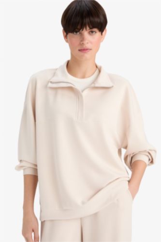 Relax Fit Yarım Balıkçı Yaka Modal Sweatshirt