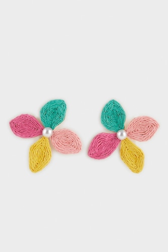 Woman Colorful Floral Wicker Detailed Earrings