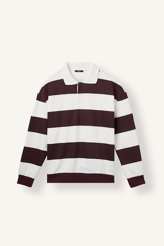 Boxy Fit Striped Polo Collar Sweatshirt