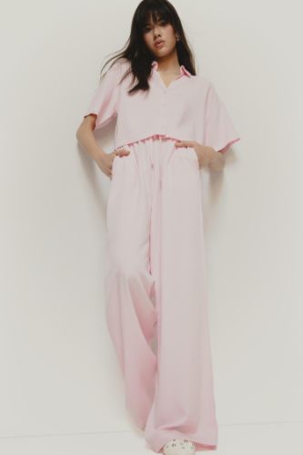 Wide Leg Üç Cepli Normal Bel Standart Boy Geniş Paça Keten Karışımlı Palazzo Pantolon