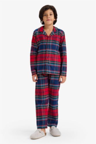 Erkek Çocuk Pijama Takımı Flanel Uzun Kollu Üst Uzun Alt
