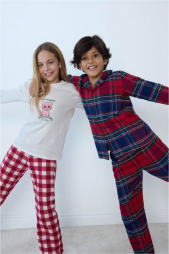 Erkek Çocuk Pijama Takımı Flanel Uzun Kollu Üst Uzun Alt