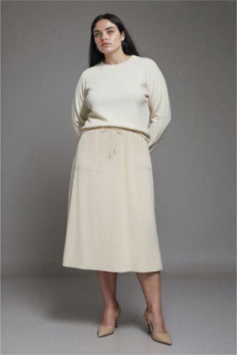 Regular Fit Linen Blend Cargo Midi Skirt