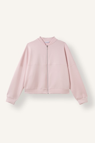 Woman Light Pink College Collar Bomber Modal Cardigan