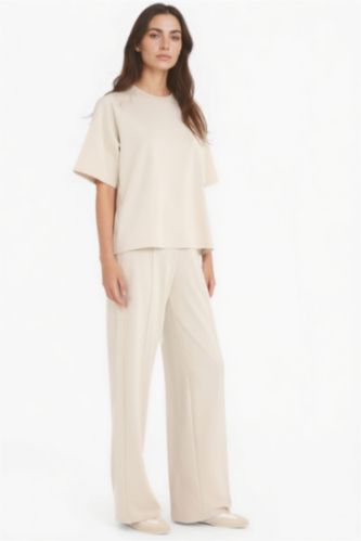 Woman Beige Straight Fit modal Trousers