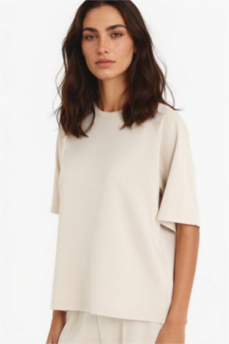 Women Beige Relax Fit modal Short Sleeve T-Shirt