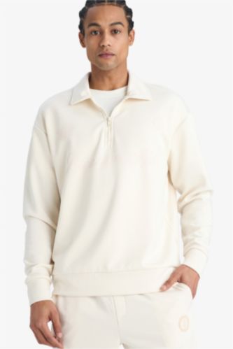 NBA Brooklyn Nets Relax Fit Polo Yaka Yarım Fermuarlı Modal Sweatshirt