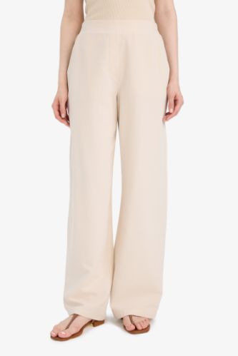 Keten Karışımlı Wide Leg Geniş Paça Flamlı Pantolon