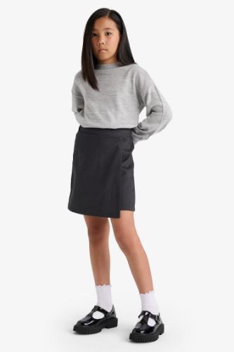 Kız Çocuk Okul Beli Lastikli Gabardin Şort Etek