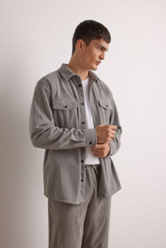 Regular Fit Long Sleeves Velvet Shirt