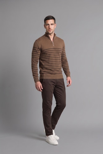 Men Camel Standard Fit Knitwear Pullover