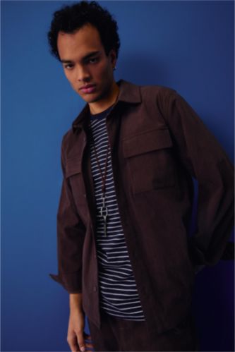 Regular Fit Fitilli Kadife Uzun Kollu Gömlek