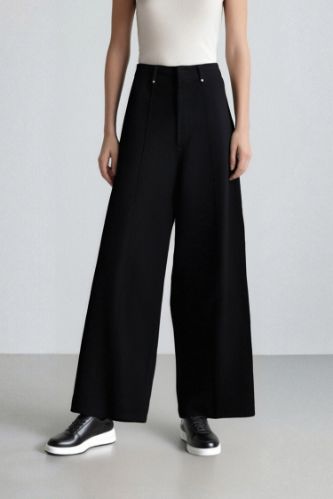 Wide Leg Gabardin Kumaş Palazzo Pantolon Cepli Yüksek Bel Geniş Paça