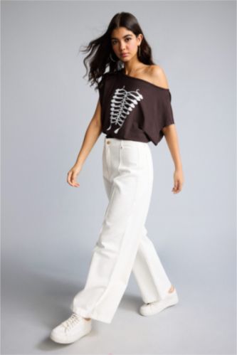 Women White High Waist Wide Leg Trousers