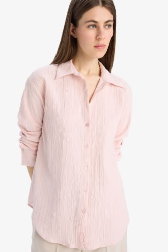 Oversize Geniş Kalıp Basic Düz Bürümcük Uzun Kollu Gömlek