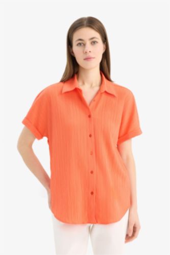 قميص منسوج نص كم قصة عادية