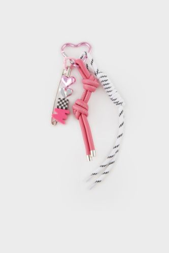 Kadın Pembe Kalpli İpli Charm Anahtarlık