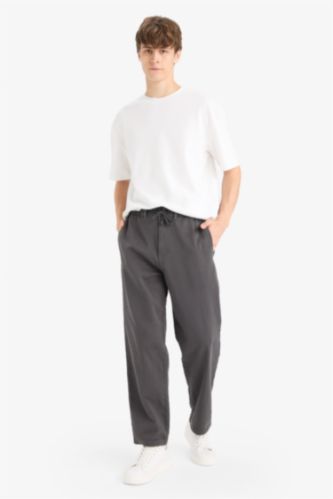 Wide Leg Regular Hem Zipper Trousers
