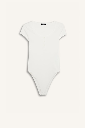 Ribbed Crew-Neck Short Sleeve Bodysuit