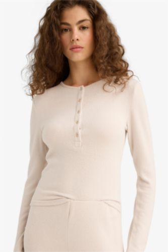 Slim Fit Long Sleeve Buttoned Crew Neck T-shirt